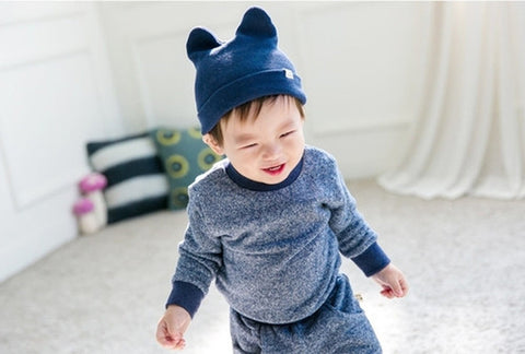 Agibaby Kkakkungnoriter Organic cotton beanie hat for baby - blue- made in South Korea