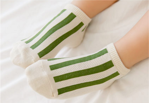 Mesh Non-Skid Ankle Socks- Stripe Green