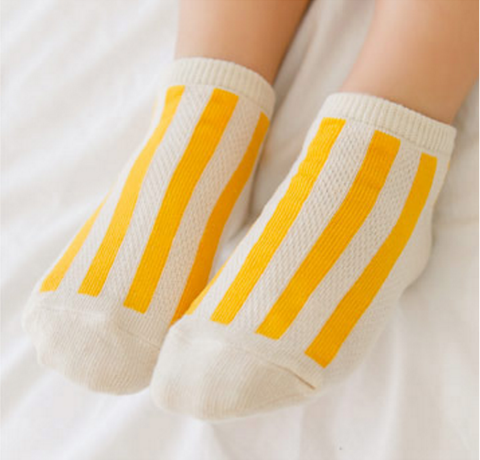 Mesh Ankle Socks- Stripe Yellow